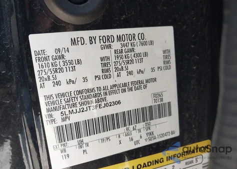 2015 Lincoln Navigator from USA, damaged, VIN 5LMJJ2JT3FEJ02306